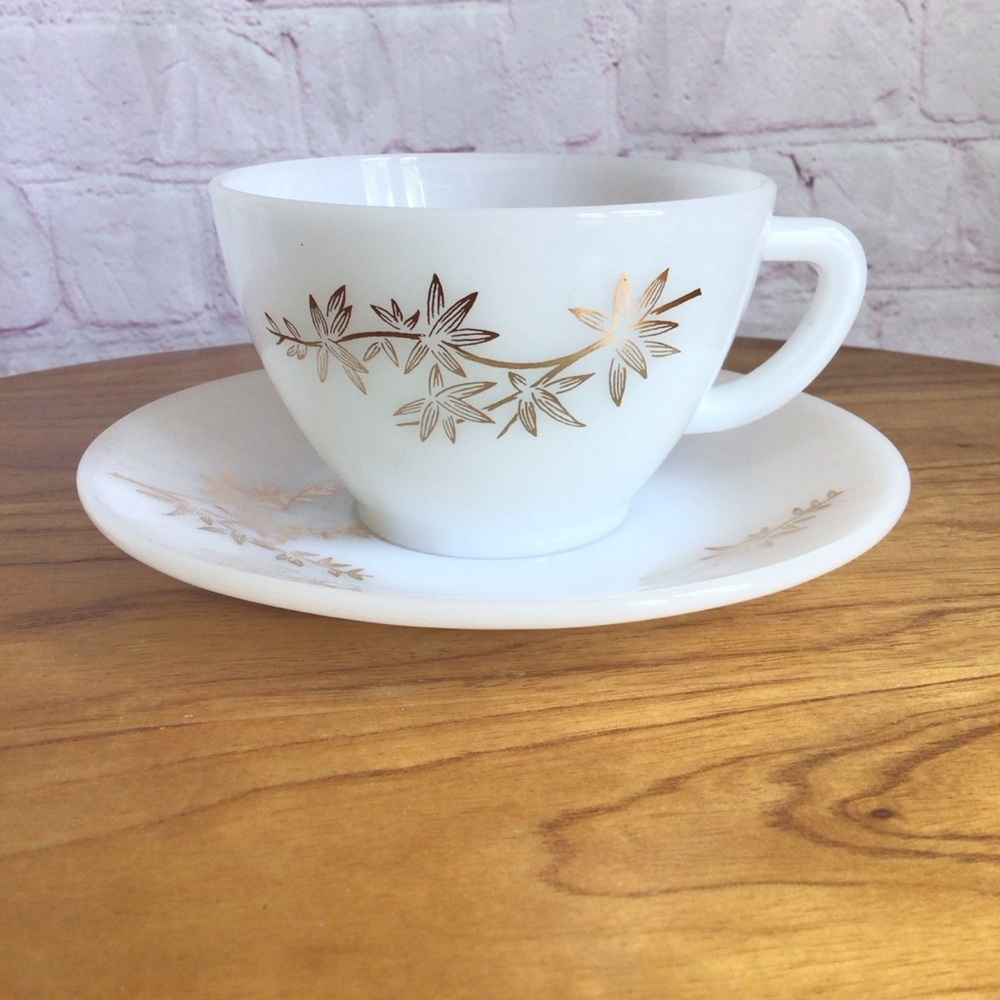 Vintage Federal Glass Golden Bamboo Cup and Saucer Set